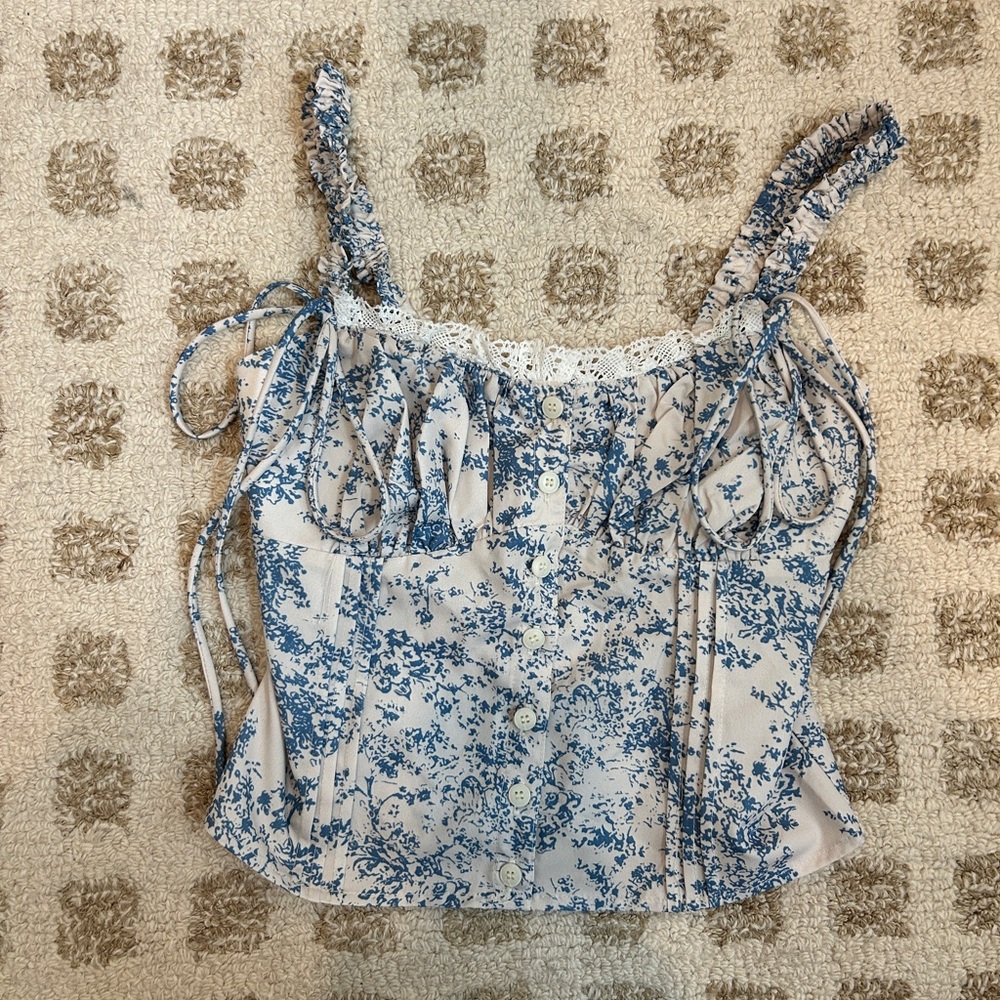 Blue Floral Tie-Strap Women's Top
